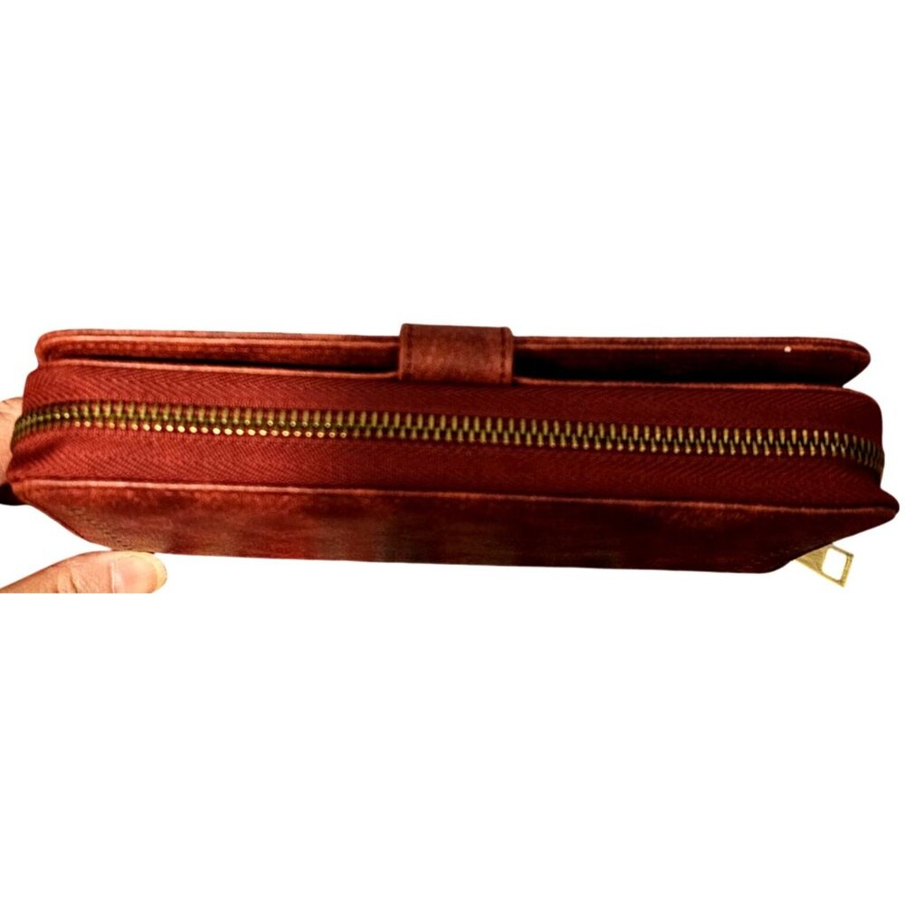Brown/Red Faux Leather Accordion Wallet With Snap Closure & Zipper Compartments - Picture 3 of 8